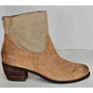 Women's Nicole Drawl‎ Beige Canvas/Tan Leather Slip On Boots Size 9M